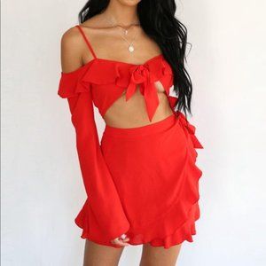 Red 2pc Prima Skirt & Off Shoulder Top Set